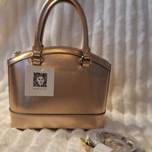 Anne Klein Shimmering Rose Gold Satchel